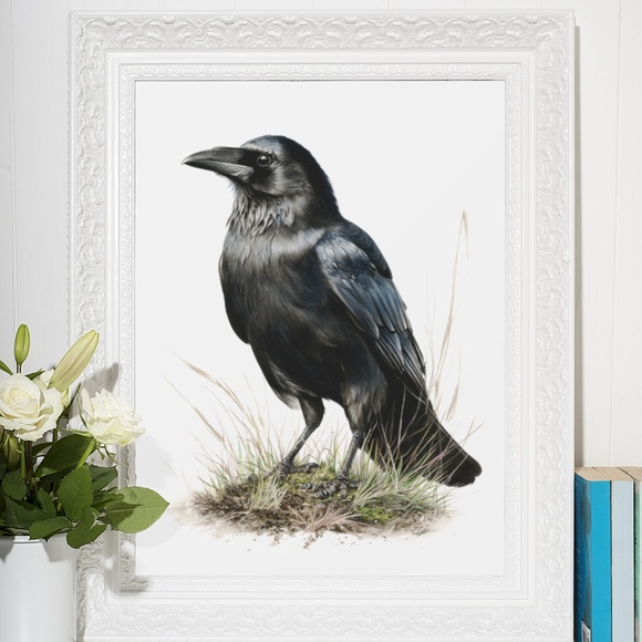 Watercolor Black Crow Wall Art Print Unframed - Black Bird Raven Illustration - Picture 6 of 6